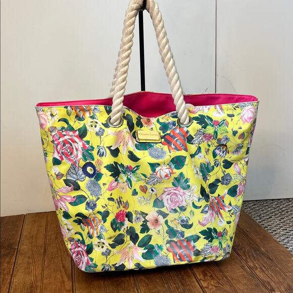 Christian Lacroix large Floral Yellow and Pink rope handle Tote Bag - Picture 1 of 12